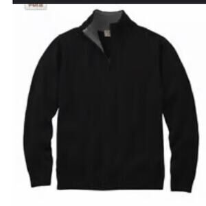 L.L. Bean Mens Double Black 1/4 zip mock neck Sweater, XL; 100% Cotton